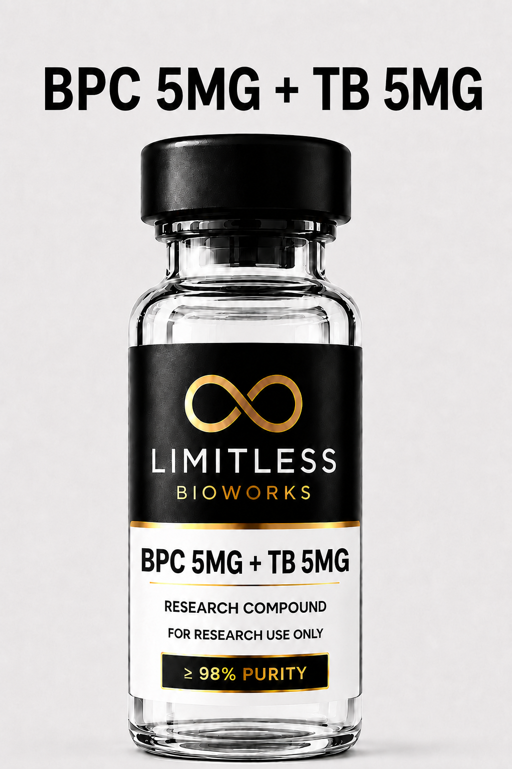 BPC 5MG + TB 5MG research compound vial by Limitless BioWorks