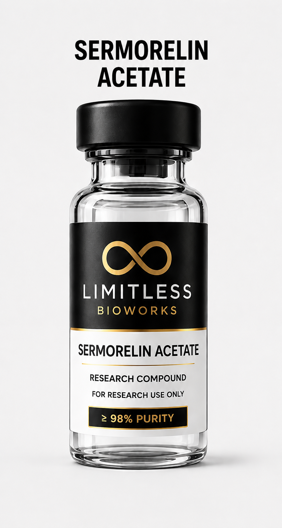Sermorelin Acetate research compound vial by Limitless BioWorks