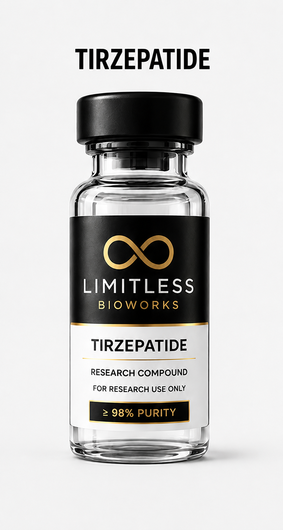 Tirzepatide research compound vial by Limitless BioWorks