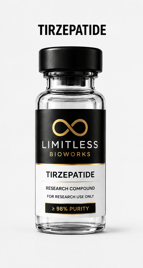 Tirzepatide research compound vial by Limitless BioWorks